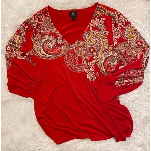 🎉Host Pick🎉JM Collection SZ XXL Woman’s Beautiful Red Paisley Blouse - Picture 6 of 10